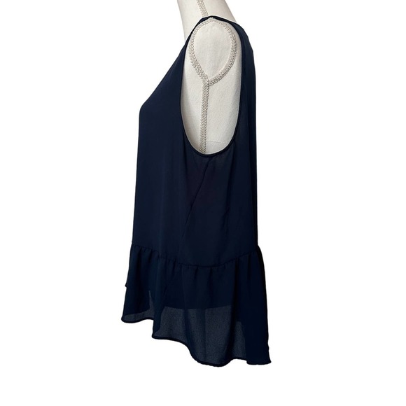 Banana Republic Navy Sleeveless Ruffle Bottom Women’s Blouse, Size L - Picture 2 of 5